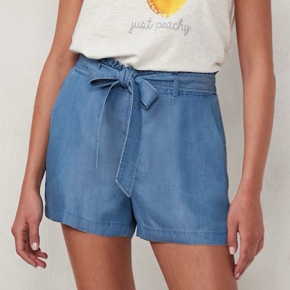 LC Lauren Conrad Paperbag Waist Chambray Shorts Flowy Size XL Dark Wash